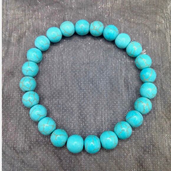 Howlite Gemstone Bracelet Artisan Made Turquoise Beaded Unisex Stackable NEW - Picture 3 of 9